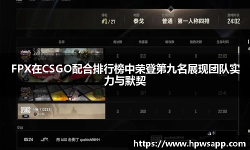 FPX在CSGO配合排行榜中荣登第九名展现团队实力与默契